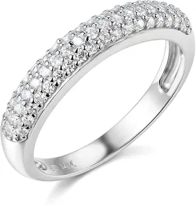 1.75 Ct Round 14K White Gold 3-Row Pavé <b>Simulated</b> Wedding Anniversary Band Ring - Product Image 3