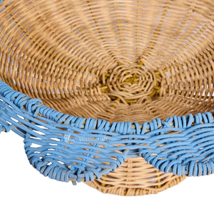 Bol sur piétement en rotin festonné, panier à fruits en fibre naturelle tressée avec support, centre de table décoratif artisanal pour la cuisine - Product Image 2