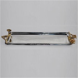 Top Quality <b>Food</b> <b>Server</b> Tray Customized Metal Tray Luxurious Design Shiny Finishing Dinner Table Decoration Serving Tray - Product Image 5