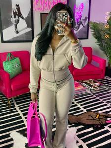 Conjunto deportivo de 2 piezas para mujer, chaqueta y pantalones largos, conjunto informal para mujer, para deporte, gimnasio, fitness, ropa deportiva para mujer. - Product Image 3