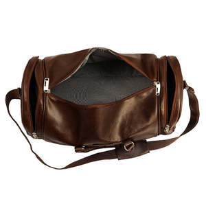 Sac de voyage vintage en cuir marron avec sangle réglable et amovible et doubles poignées, grande capacité, fermeture éclair - Product Image 4