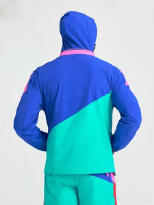 Ensemble de survêtement color block pour homme, manches longues, col montant, fermeture éclair, respirant, en polyester, style streetwear, tenue décontractée d'été - Product Image 4