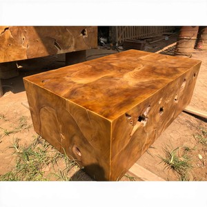 Table basse en bois de teck massif, bord naturel, table d'appoint rectangulaire en bois, meubles de salon de luxe, table pour hôtel et maison - Product Image 4