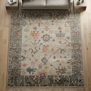 Alfombra de lana personalizable estilo Oushak, anudada a mano, estilo vintage turco, para el hogar, la oficina y hoteles. - Product Image 3