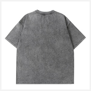 T-shirt vintage personnalisé en jersey épais délavé à l'acide, en coton peigné, col côtelé, épaules tombantes, coupe oversize, grande taille, style streetwear - Product Image 2