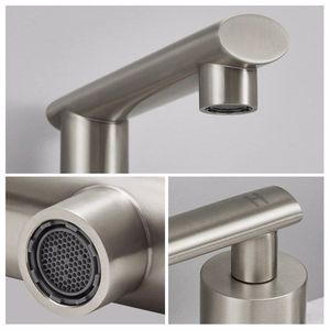 Rubinetto Moderno a 2 Maniglie per Bagno, Finitura Nichel Spazzolato, Stile Cascata, per Lavabo a 3 Fori - Product Image 4