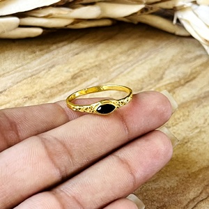 New Arrival Black Onyx <b>Rings</b> Vintage Brass Band Women 18k Gold Plated Dainty Boho Filigree Band <b>Stacking</b> Jewelry Wholesale/OEM - Product Image 2