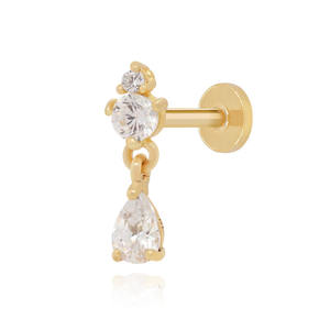 Piercing de Oro Sólido de 14K con Diamante VVS DEF Cultivado en Laboratorio, Labret con Rosca Interna y Parte Trasera Plana, Joyería al Por Mayor a Precio de Fábrica por Zisma - Product Image 1