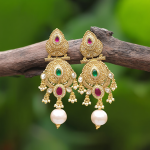 Pendientes Colgantes de Diseño Jewelemarket con Detalles de Piedra Pota y Perla 10575422PGR - Product Image 3