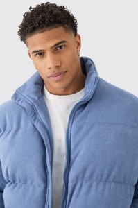 Men's <b>Light</b> Blue <b>Puffer</b> <b>Jacket</b> Stand Collar Zipper Closure Windproof Casual Winter Outerwear Polyester Wadding Regular Fit - Product Image 2
