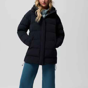 High Quality Women's Lightweight Canvas Puffer Hooded Jacket Winter Bomber <b>Coat</b> <b>Zipper</b> Button Breathable Autumn Casual Outerwear - Product Image 5