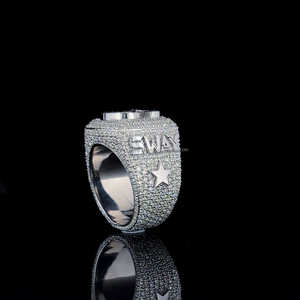Anillo de Moissanita de Hip Hop Personalizado Patrón 3D Plata de Ley 925 Con Moissanita Diamante Letra Nombre Anillo de Campeonato - Product Image 3