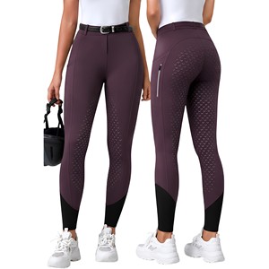 Pantalones de equitación profesionales para mujer, largos, de algodón, con cremallera, elásticos, para entrenamiento, con bolsillos reforzados y presillas para cinturón, de talle alto. - Product Image 3