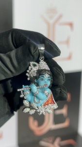 Handcrafted Trendy Little Krishna <b>Face</b> Pendant Crafted From Solid 925 Sterling Silver Moissanite Pendant For Krishna Devotees - Product Image 4