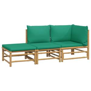 Conjunto de Muebles de Jardín de Tres Piezas con Cojines Verdes, Sofá de Bambú Natural, Muebles de Exterior Únicos y Elegantes - Product Image 3