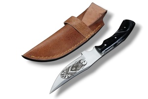 Couteau de Bushcraft artisanal en acier à haute teneur en carbone avec manche en résine et fourreau en cuir, vente en gros OEM, couteau à lame fixe pour l'extérieur - Product Image 3