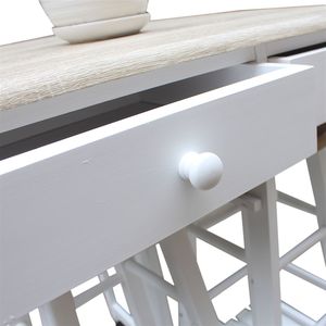 Carrello da Cucina Moderno in Rovere Bianco con Sgabelli Rotondi Regolabili, Carrello da Pranzo Pieghevole Semicircolare con Manico in Legno - Product Image 3
