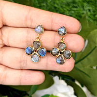 Boucles d'oreilles pendantes en forme de cœur en labradorite naturelle pour femme, en laiton plaqué or 18 carats, boucles d'oreilles tendance pour femme