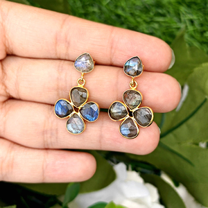 Women's Fashion <b>Earring</b> Natural Labradorite Heart Shape Gemstone Drop Stud <b>Earring</b> Brass 18k Gold Plated Women Statement <b>Earring</b> - Product Image 4