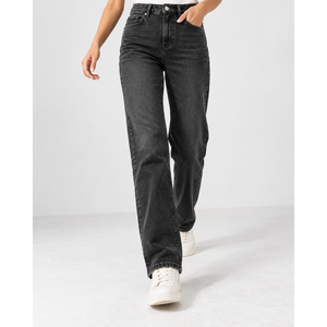 Jean en denim taille haute sculpté à double courbure pour femme - Noir délavé - Product Image 5