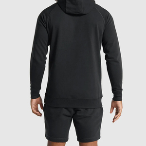 Ensembles de sweats à capuche noirs pour hommes de qualité supérieure, logo personnalisé, survêtements 100 % coton, ensemble deux pièces sweat à capuche et short pour hommes - Product Image 5