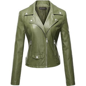 Chaqueta de Motociclista de Cuero Genuino de Oveja para Mujer, Estilo Urbano, Manga Larga, Transpirable, con Cremallera Frontal y Logotipo, Colección Primavera - Product Image 1