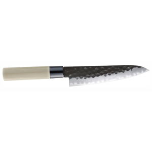 Cuchillos de chef con hoja de 180 mm, acabado martillado y mango de madera clara para picar verduras, cortar carne y uso diario en la cocina. - Product Image 1