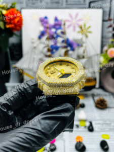 Iced Out Watch Moissanite Diamond Hip Hop Luxury Timepiece Yellow Dial Square <b>Case</b> Bold Statement Watch - Product Image 4