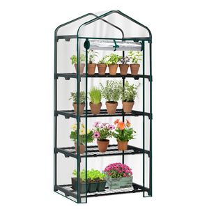 4-Tier Mini serra trasparente in PVC porta con cerniera avvolgibile ripiani rimovibili struttura in acciaio resistente alla ruggine da giardinaggio per interni esterni - Product Image 1
