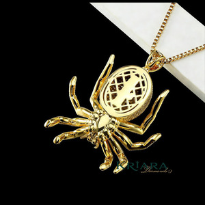 925 Silver 22k Gold Plated <b>Spider</b> Pendant With Round Brilliant Cut Lab Grown Diamonds Men's Hiphop Style Jewelry - Product Image 3