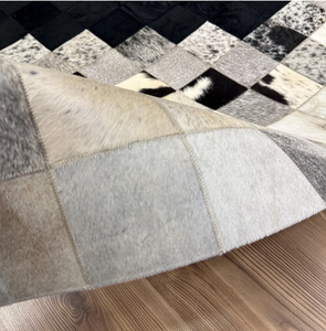 Alfombras Cuadradas de Cuero Vacuno con Diseño de Patchwork, Alfombras de Cuero Natural Hechas a Mano para Decoración de Sala de Estar, Venta al Por Mayor, OEM, ODM - Product Image 4