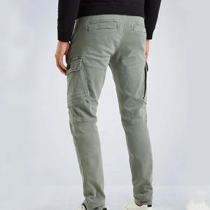 Men's Solid Color Cargo Pants Slim Fit Mid Waist Multiple Pockets Workwear Style Canvas Material Autumn Wear - Product Image 2