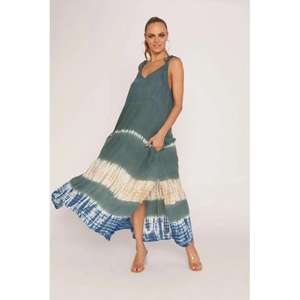 Vestido Maxi Moderno Hecho a Mano con Diseño de Atardecer en la Playa, Silueta Fluida sin Mangas, con Bolsillos Laterales Amplios y Suaves para un Look Perfecto - Product Image 5