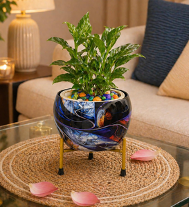 Pot de fleurs décoratif en métal Meenakari Pitalnagi fait main pour plantes d'intérieur et d'extérieur, style traditionnel indien - Product Image 1