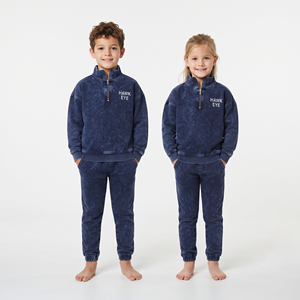 Conjunto Deportivo Unisex de Alta Calidad para Niños, Pantalones Jogger de Algodón con Lavado Ácido de Color Sólido, Venta al Por Mayor, Logotipo Personalizado, Dos Piezas - Product Image 2