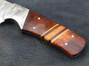 Handmade Hunting Knife with Damascus Steel Blade Straight Edge Wood Handle <b>Leather</b> Sheath - Product Image 3