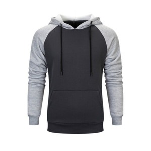 <b>Men's</b> <b>Black</b> And Gray Raglan Sleeve Hooded <b>Sweatshirt</b> With Front Pocket Casual Style Regular Fit Autumn Wear - Product Image 1