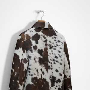 Veste Chemise Homme en Cuir Véritable Motif Peau de Vache Col Rabattu Fermeture Éclair Coupe Droite Style Motard Décontracté Hiver Personnalisable - Product Image 2