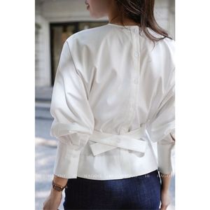 Camisa Elegante para Mujer al por Mayor, Ajustada, con Pliegue en la Espalda y Cintura, Cuello Redondo, Manga Larga, Algodón Lavado, Suave y Transpirable, para Oficina A8117 - Product Image 5
