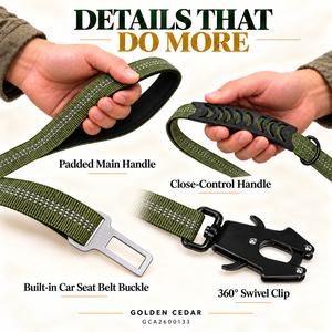 Laisse de chien en nylon réfléchissant de 2,5 cm, 120-178 cm, avec deux poignées et boucle de ceinture de sécurité de voiture, vente en gros, OEM ODM - Product Image 5