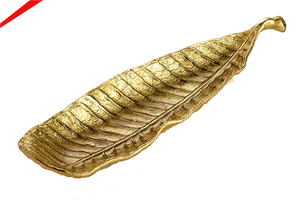 Plateau décoratif de luxe en forme de feuille, plat doré pour dattes, desserts, chocolats, plateaux de service en métal, décoration intérieure - Product Image 2