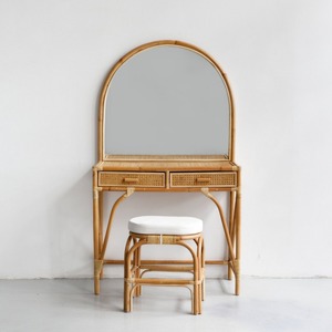 Luxury Nordic Style Rattan Dressing Tables for Bedroom Make up Table With Mirror Set Wholesale - Product Image 2
