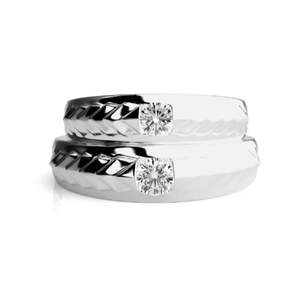 925 Sterling <b>Silver</b> Engraved Couple <b>Rings</b> with <b>Cubic</b> <b>Zirconia</b> Eternity Band Design Christian Style - Product Image 3