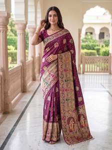 Sari en satin de nylon pur de créateur, sari en soie Banarasi, robe traditionnelle indienne, bordure florale, tenue pour mariage et festivals - Product Image 5