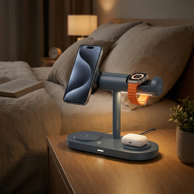 JEDI 25W Fast Magnetic Wireless Charger with TEC Cooling Fan 4 in 1 Multi-Device Charging Station with RGB LED Ambient Light