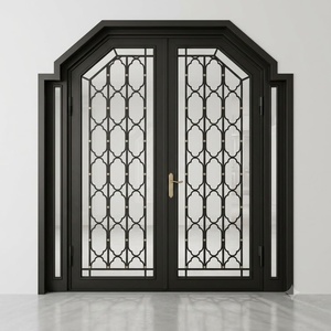 Royal Luxury KHP-DG-003 Rust-resistant Wrought Iron Main Door Geometric Patterned Glass Panels Minimalist Design - Product Image 1