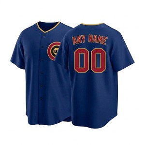 Maillot de baseball personnalisé pour homme, bleu marine, col en V, manches courtes, respirant, en polyester, logo d'équipe imprimé sur le devant, n'importe quel nom 00 au dos - Product Image 1