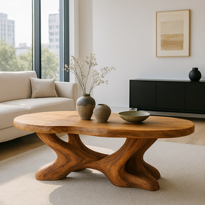 Mesa de Centro de Madera Maciza Hecha a Mano con Borde Natural, Estilo Moderno y Único, para Sala de Estar, Decoración Rústica de Madera Natural, Personalizable - Product Image 5