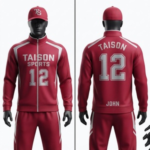 Unisex Lacrosse Training <b>Suit</b> Premium 300 Grams Polyester Interlock <b>Red</b> Track Jacket Pants Custom Logo Panel Design Windproof - Product Image 1