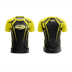 Camiseta Deportiva de Manga Corta para Hombre AMI, Amarillo y Negro, Patrón Geométrico, Secado Rápido, Cuello Redondo, Corte Regular - Product Image 1